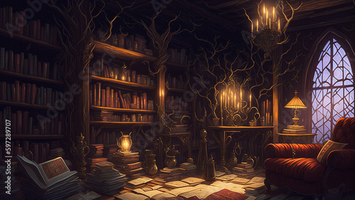 Magical Library - Generated using AI technology