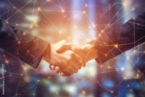 Businessman handshake for teamwork of business merger. Businessmen shaking hands to confirm agreement. Generative AI photo