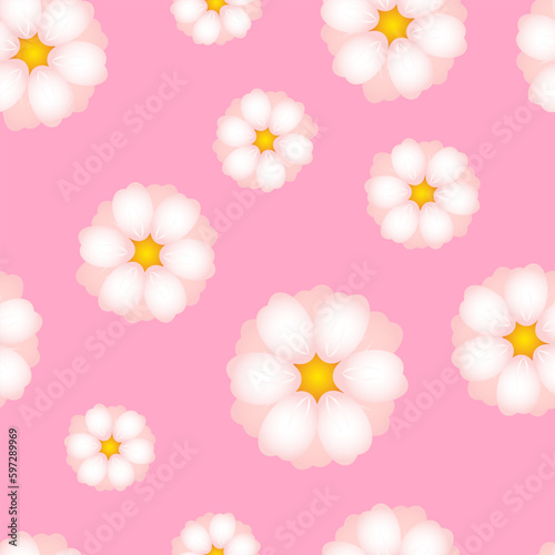 Cherry blossom seamless pattern. Japanese flowering cherry symbolic of Spring suitable for textile. Vector illustration.