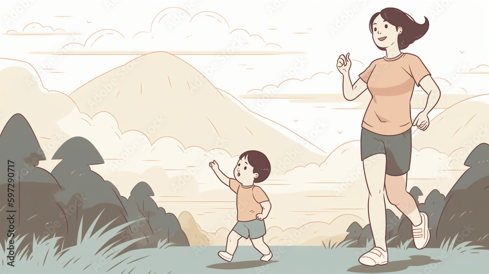 A person and baby are celebrating family sports outdoors. AI generative