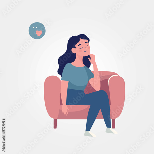 pensive sitting woman, vector illustration
