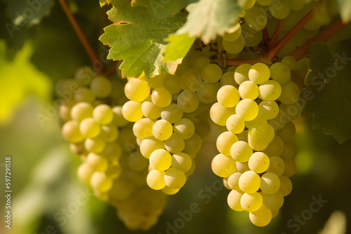 Ripe Riesling Grapes on the Vine: AI Generated Image