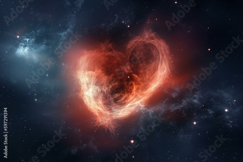 Illustration of a heart-shaped nebula in the cosmos, representing love and Valentine's Day. Created with tools and technology in astronomy. Generative AI