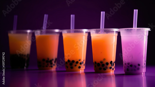 Tasty bubble tea on purple background  generative ai