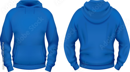 Vászonkép Template of blank blue hoodie with pocket