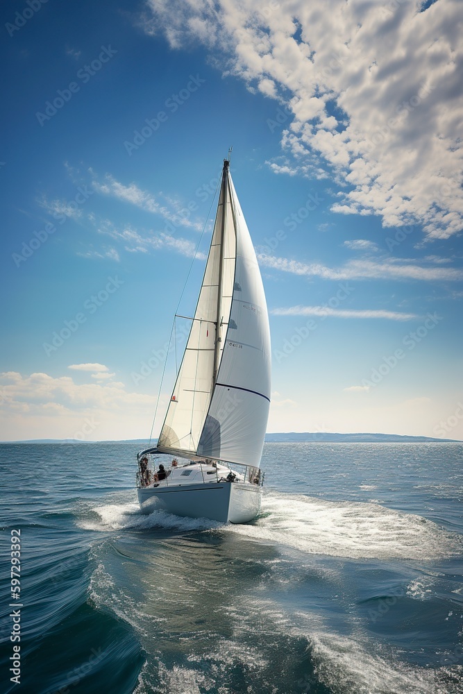 illustration, yacht sailing in the sea, ai generative