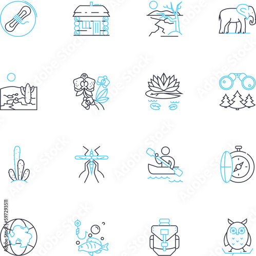 Ecology linear icons set. Conservation, Sustainability, Biodiversity, Habitat, Ecosystem, Environment, Pollution line vector and concept signs. Climate,Restoration,Green outline illustrations