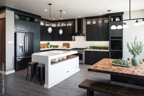 Wallpaper Mural Luxury stylish modern large kitchen interior with furniture and kitchen utensils in an apartment home. Torontodigital.ca