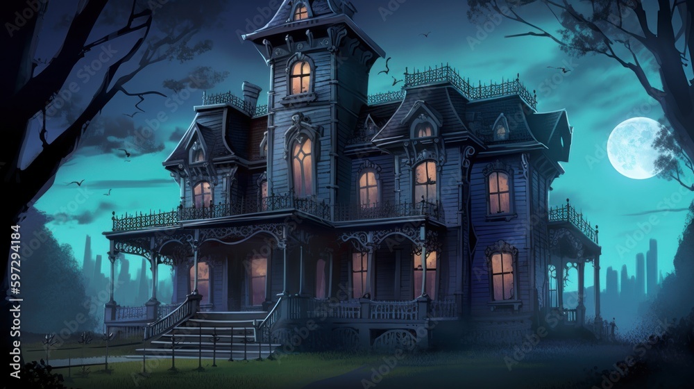 Fototapeta premium Haunted mansion with hidden rooms, ghostly apparitions, and supernatural puzzles to solve