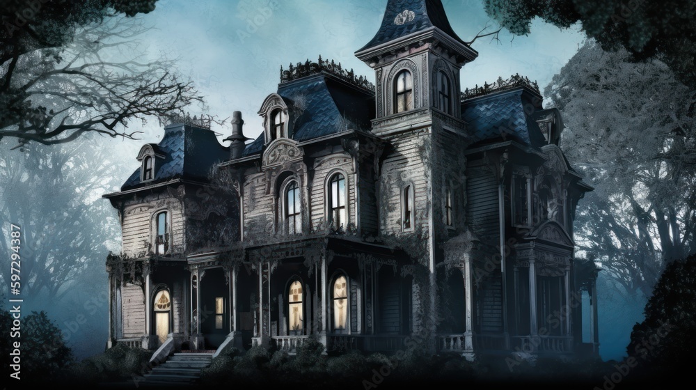 Obraz premium Haunted mansion with hidden rooms, ghostly apparitions, and supernatural puzzles to solve