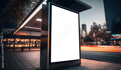 Blank Verticle Outdoor Event advertisment screen for marketing purpose, Empty LED screen for event advertisment, white LED screen mockup	in city, generative ai
