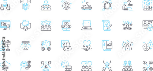 Group alliance linear icons set. Collaboration, Unity, Teamwork, Partnership, Coalition, Association, Coordination line vector and concept signs. Synergy,Synchronization,Alliance outline illustrations