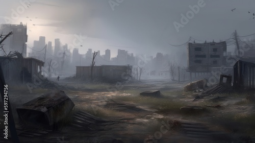 Design a post apocalyptic wasteland where the survivors must scavenge for resources and fend off mutated monsters photo