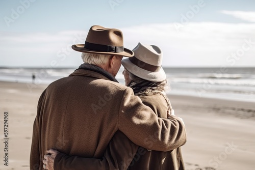illustration, couple looking at the sea, ai generative.