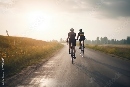 illustration, a couple of cyclists on the road, ai generative © Jorge Ferreiro