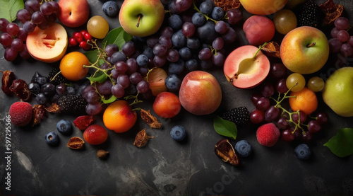 Fruits background top right site.