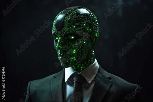 Artificial intelligence in business, manager, professional, green mode. Generative AI