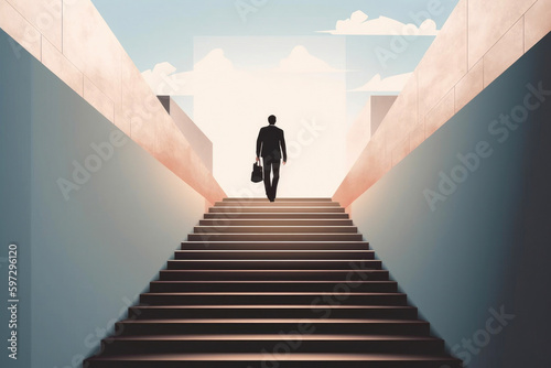 Business man walking up stairs, vector, illustration. Generative AI