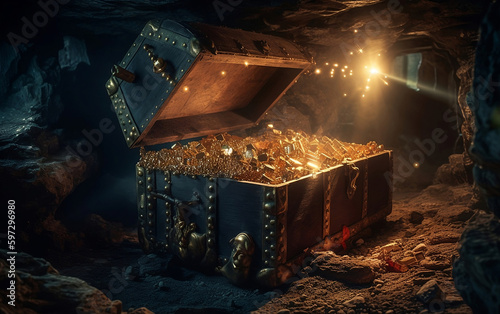 Illustration of a pirate's treasure chest, Generative AI