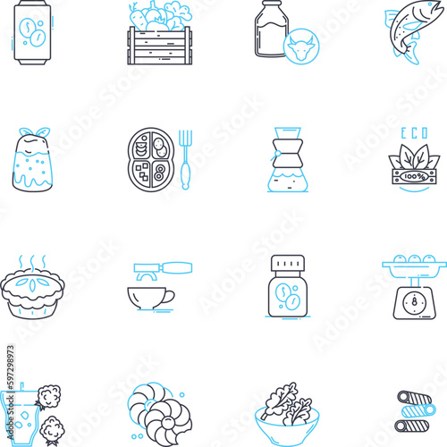 Bakery linear icons set. Cake, Bread, Pastry, Doughnut, Croissant, Bagel, Muffin line vector and concept signs. Cookie,Cupcake,Tart outline illustrations