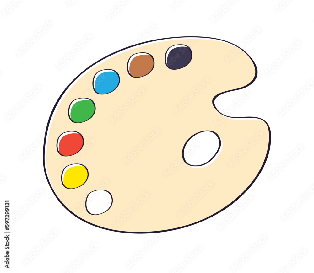 Fototapeta premium Painting art palette with oil, acrylic or gouache paint colors swatches isolated vector illustration.