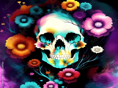 Abstract Ink Swirl Skull Flowers Collection
Generative AI