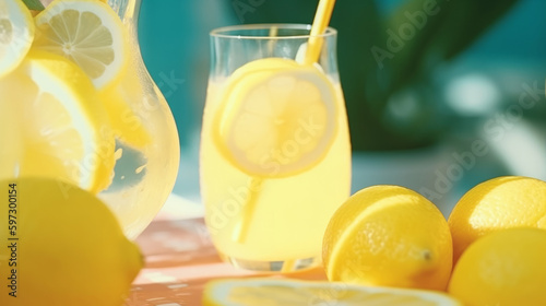 Cool lemonade background. Illustration AI Generative.