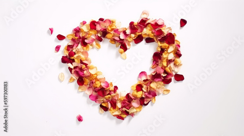Heart from rose petals. Illustration AI Generative.