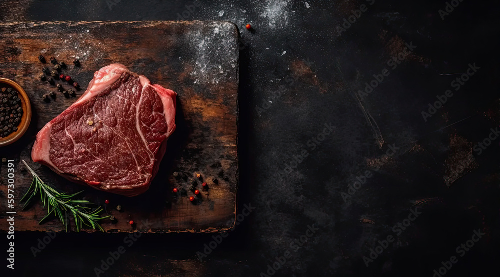 Raw Steak on Slate Background Bottom Left Corner Image