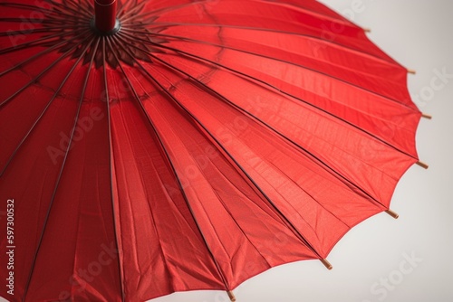A white background features a 3D version of a red Japanese umbrella. Generative AI