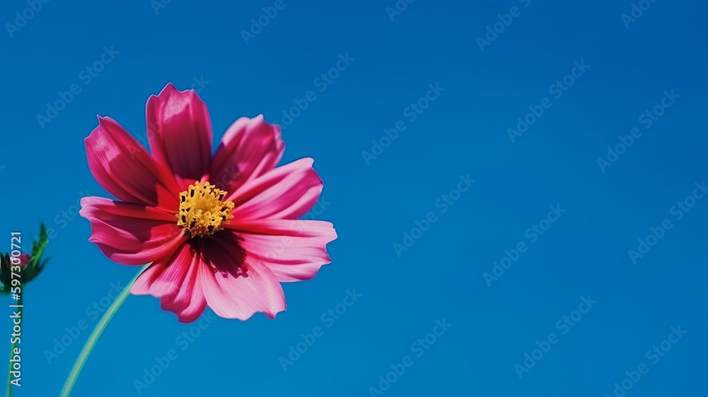 Cosmos flower over sky background. Illustration AI Generative. Cosmos flower over sky background. Illustration AI Generative.