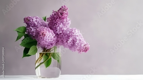 Lilac flower bouquet. Illustration AI Generative.