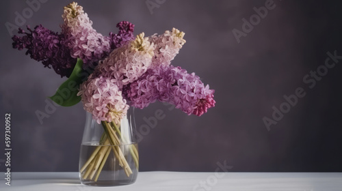 Lilac flower bouquet. Illustration AI Generative.