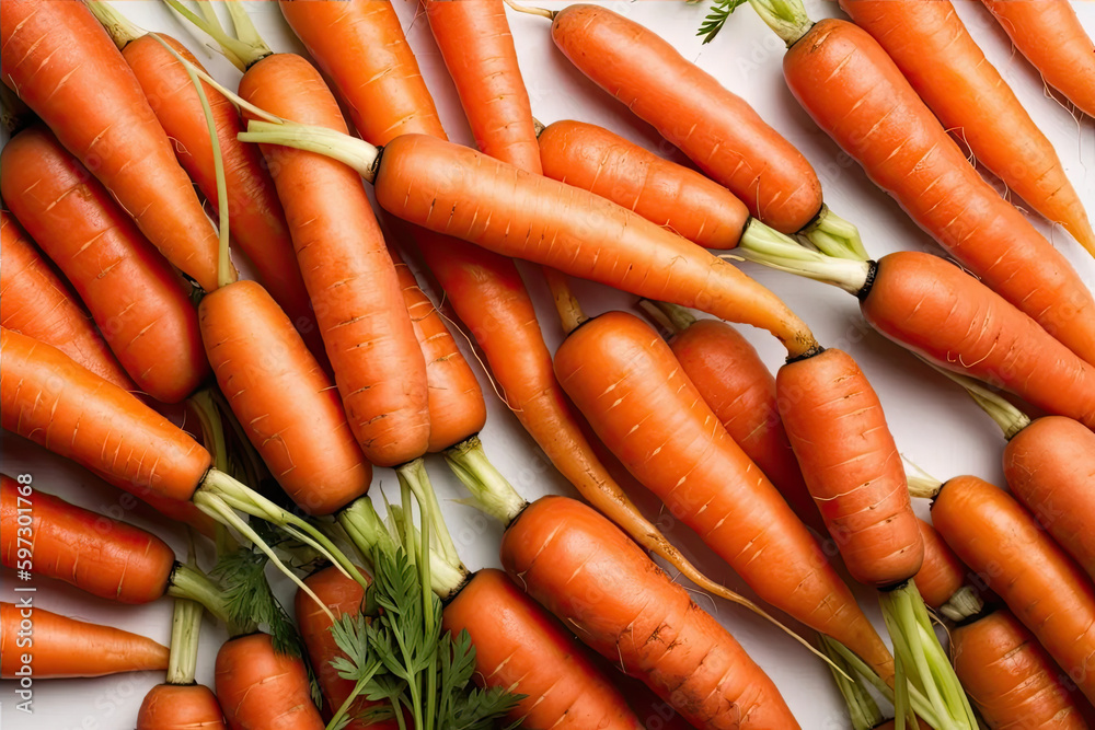 Quality Carrots on White Background Shot from Bottom Right. Quality Carrots on White Background Shot from Bottom Right.