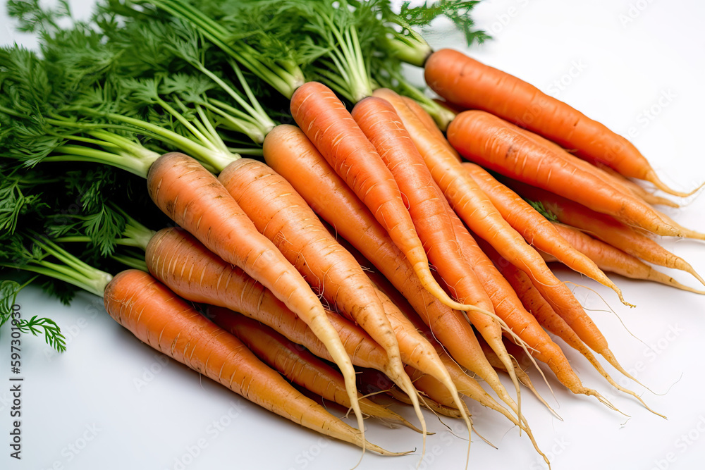 Carrots of Great Quality on a White Background Shot from Top Right. Carrots of Great Quality on a White Background Shot from Top Right.