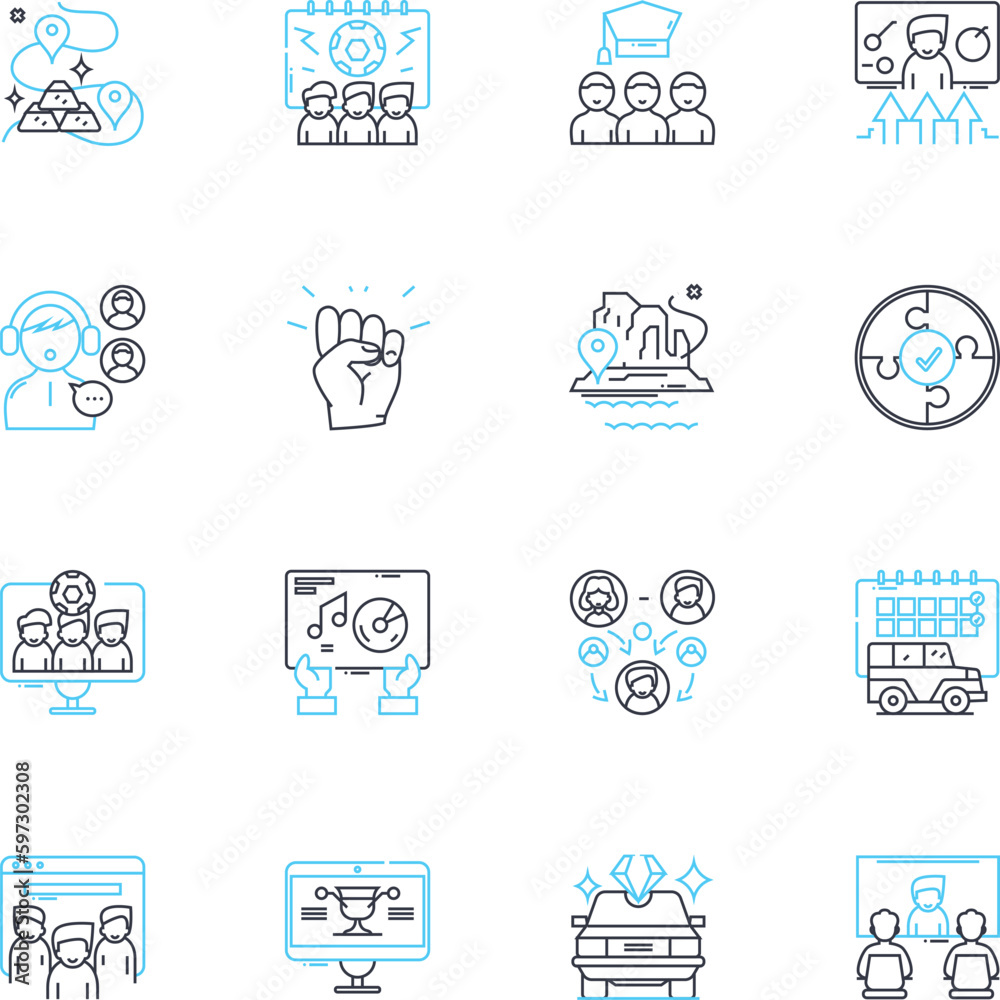 Staff development linear icons set. Training, Growth, Improvement, Learning, Development, Enrichment, Progress line vector and concept signs. Advancement,Education,Upskilling outline illustrations