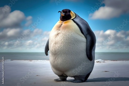 Very fat penguin, created with Generative AI technology photo