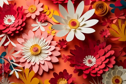 Seamless Paper Craft  layered art of flowers  copyspace. AI generative