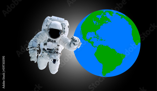 Fototapeta Naklejka Na Ścianę i Meble -  Space Astronaut in a front Earth planet of solar system. Elements of this vector illustration were furnished by NASA