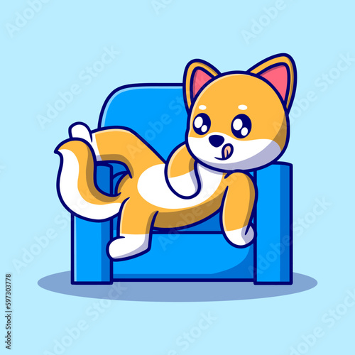 Free vector cute enjoy dog cartoon icon illustration. animal icon concept isolated. flat cartoon style