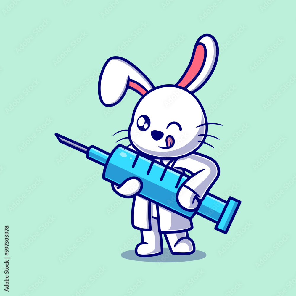 Free vector cute doctor bunny cartoon icon illustration. animal icon concept isolated. flat cartoon style