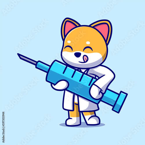 Free vector cute doctor dog cartoon icon illustration. animal icon concept isolated. flat cartoon style