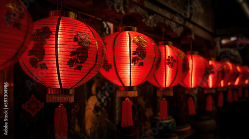 Chinese new year lanterns in china town, generative ai