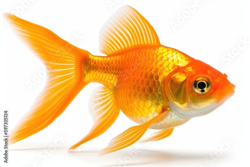 single goldfish swimming in a clear aquarium against a white background. Generative AI