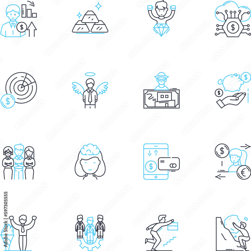 Productivity metrics linear icons set. Efficiency, Outputs, Metrics, Results, Performance, KPIs, Goals line vector and concept signs. Targets,Time,Effectiveness outline illustrations