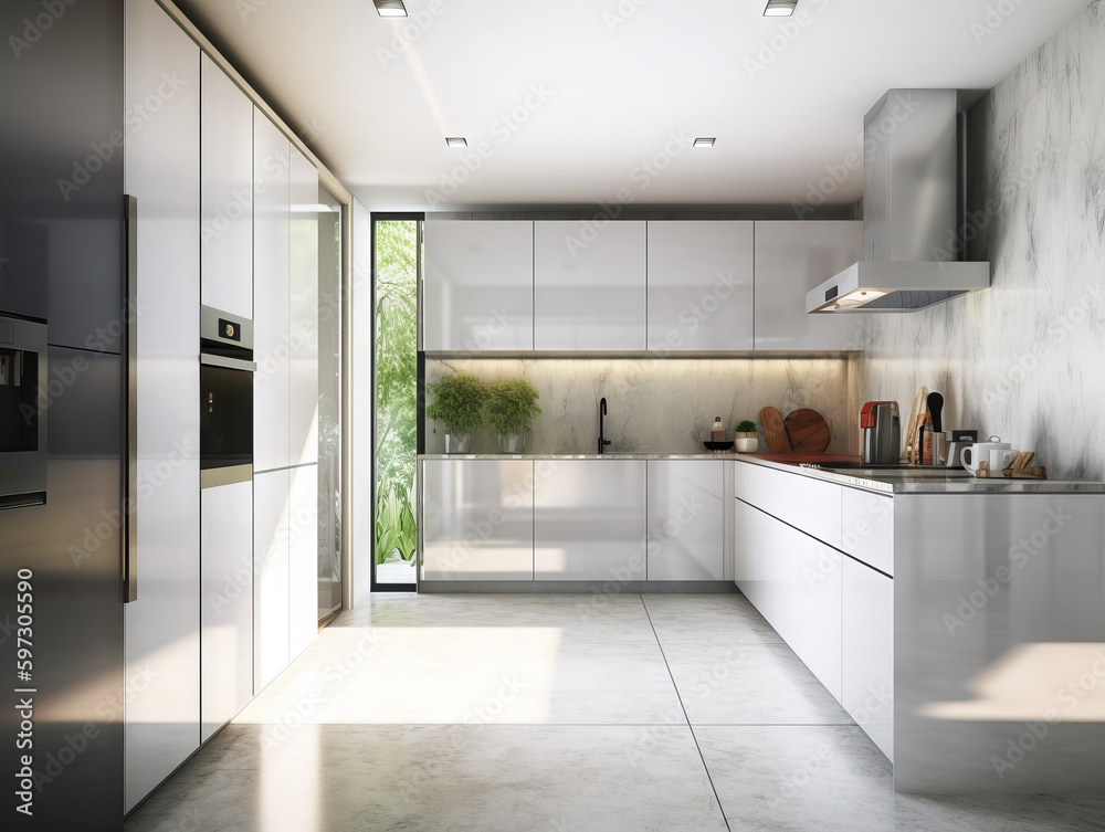 Modern Minimalist Kitchen Interior, With Induction Stove, Sunlight ...