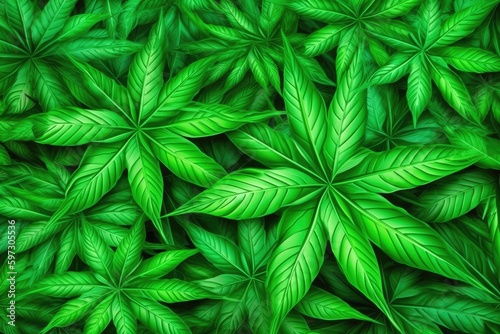 close-up view of fresh green leaves. Generative AI