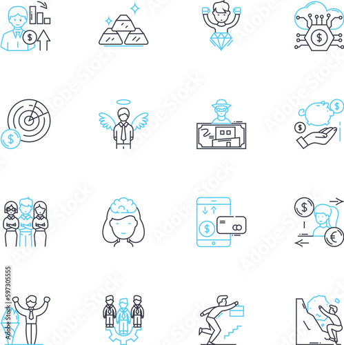 Productivity metrics linear icons set. Efficiency, Outputs, Metrics, Results, Performance, KPIs, Goals line vector and concept signs. Targets,Time,Effectiveness outline illustrations