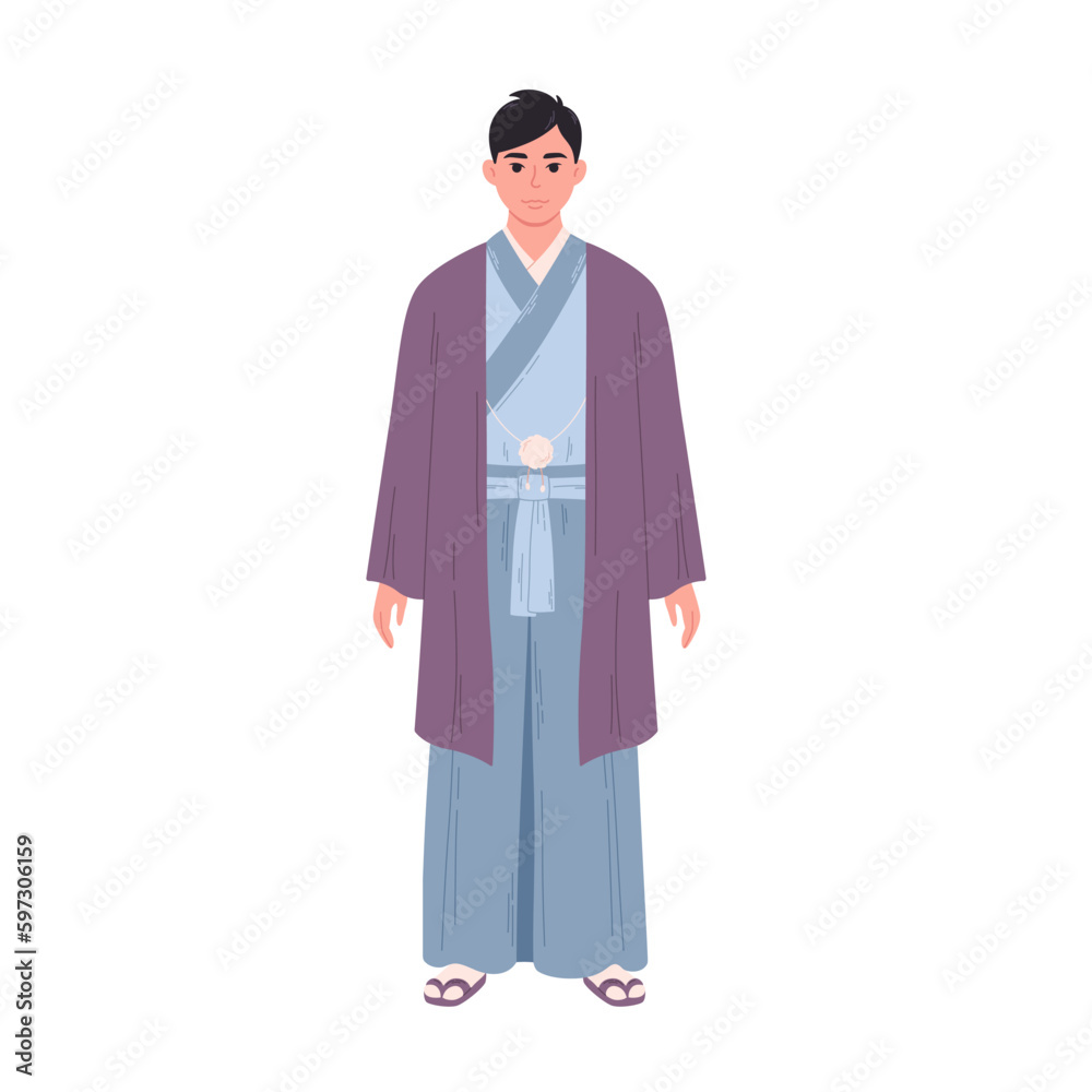 Japanese man in traditional clothing. Asian culture, ethnicity. Vector illustration in flat style. Japanese man in traditional clothing. Asian culture, ethnicity. Vector illustration in flat style.