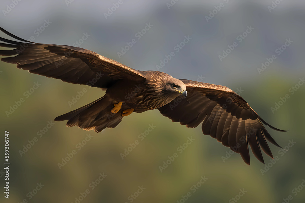 Obraz premium Black Kite (Eurasia, Australia) - A bird of prey with a distinctive forked tail (Generative AI)